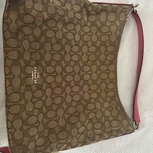 Coach Brown and Pink Shoulder Bag with Signature Monogram